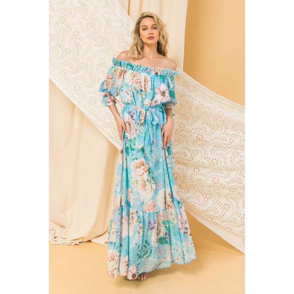 🆕 Floral Print Ruffled Maxi Dress